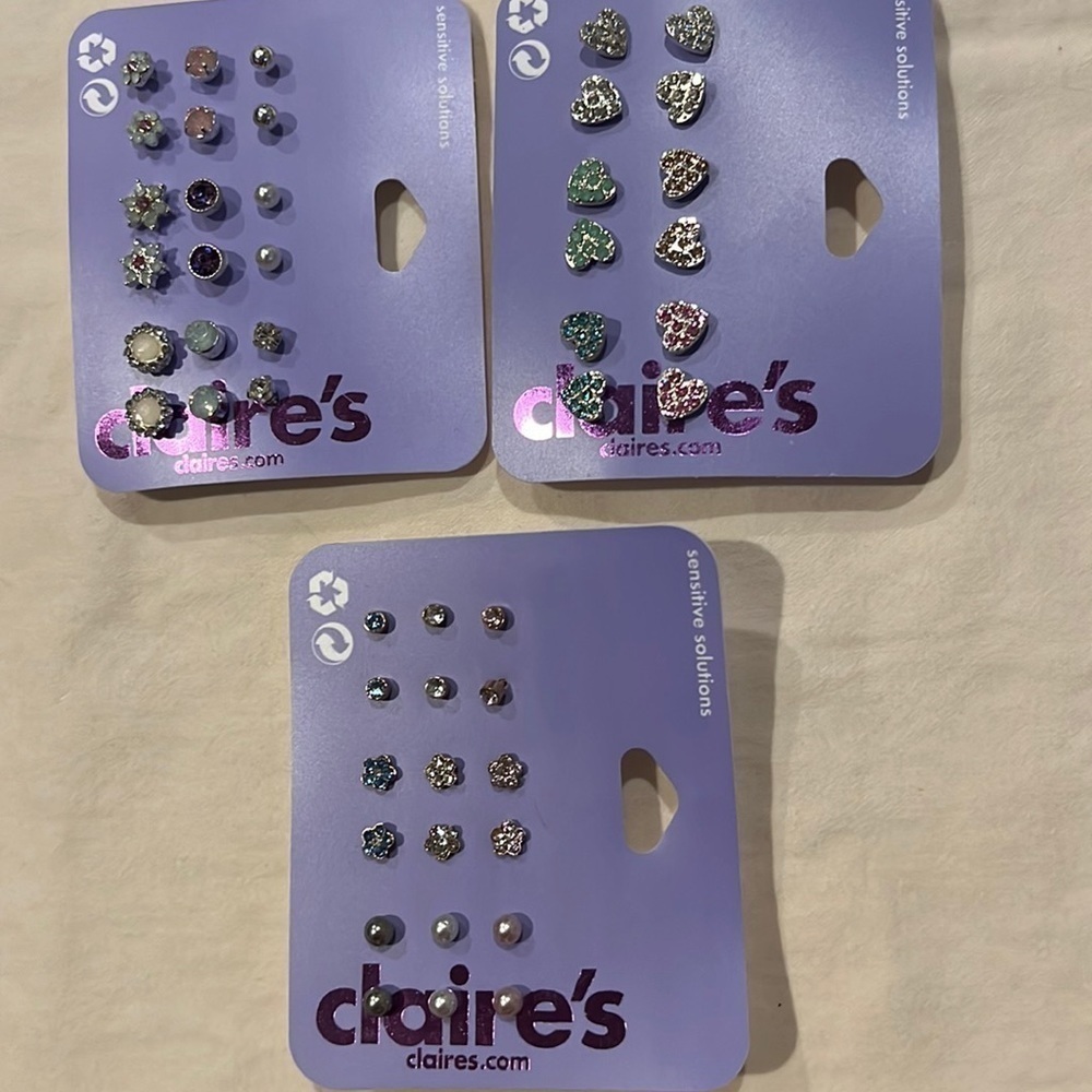 NEW! Set of 3!  Claire’s Boutique girls earrings for pierced ears, jewelry